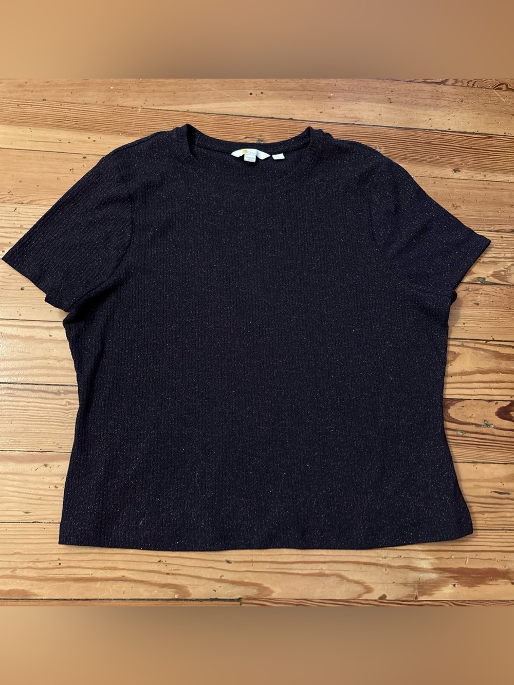 Boden Navy Ribbed Fitted Sparkle Top 20/22 Glitter Short Sleeve Blouse Shirt